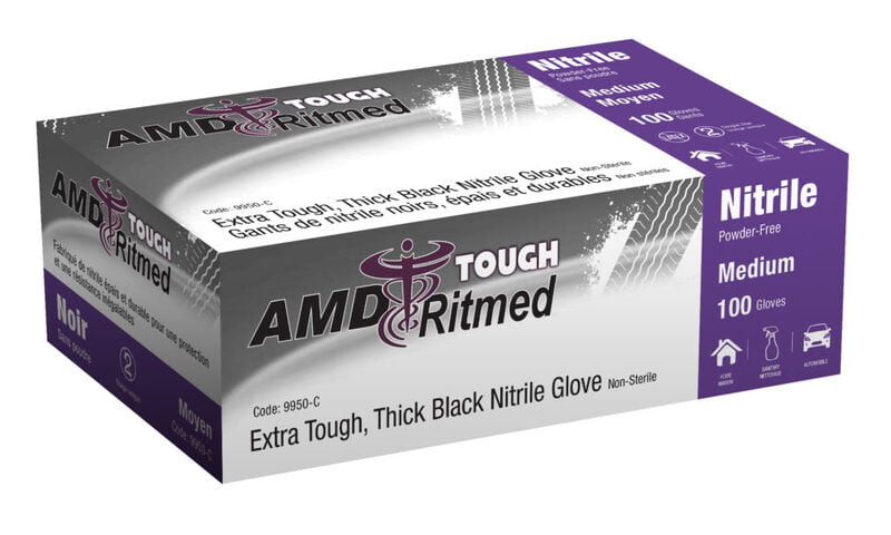 Ritmed gants d'examen en nitrile noirs, épais et durables 